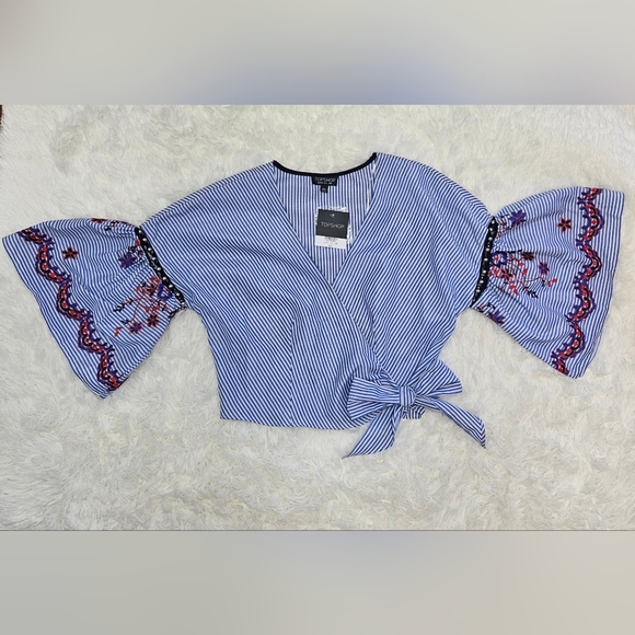 TopShop Stripe Embroidered Wrap Crop Top. - Picture 4 of 6